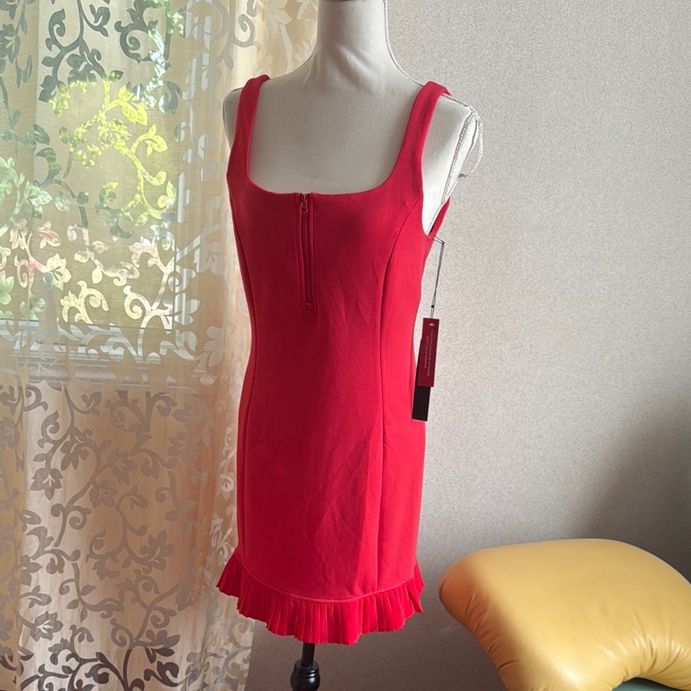 Red Sleeveless Dress with Ruffle Hem